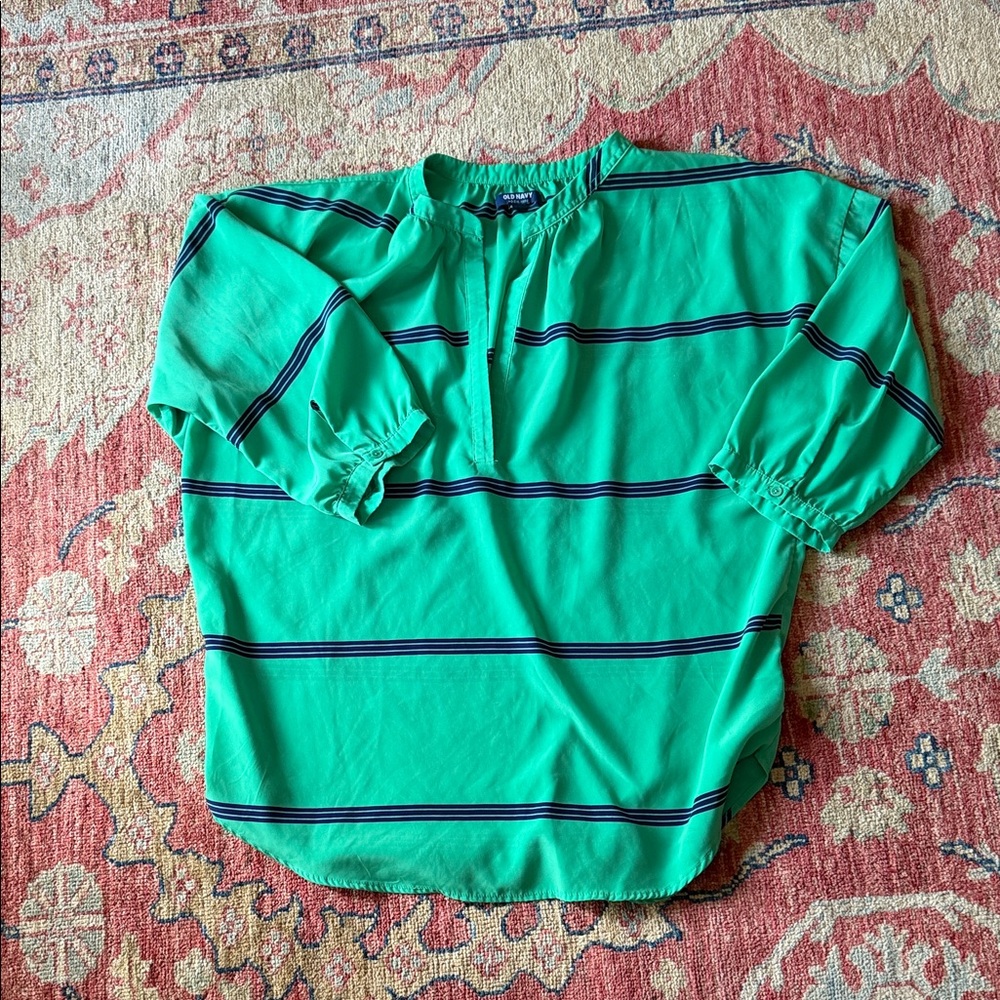 Old Navy Green and Blue Striped Blouse
